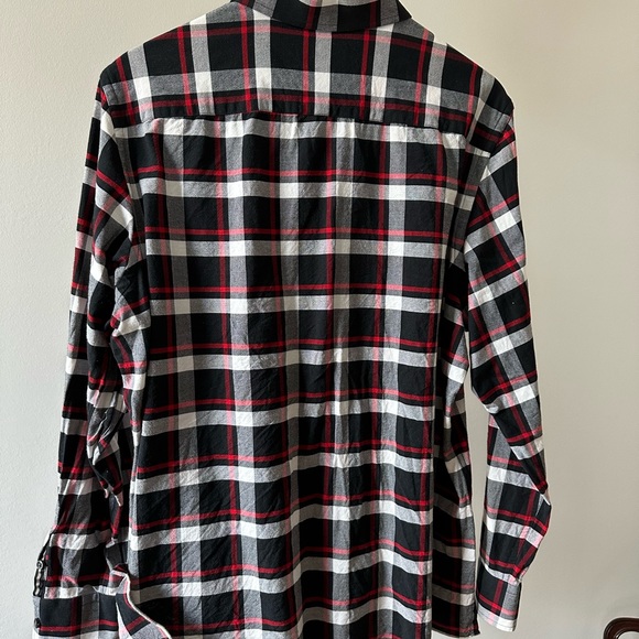 Black, white and red plaid cotton stretch fabric shirt - Picture 3 of 3